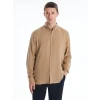 LCW Vision Bej Slim Fit Uzun Kollu Armürlü Erkek Gömlek
