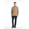 LCW Vision Bej Slim Fit Uzun Kollu Armürlü Erkek Gömlek