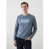 LCWAIKIKI Classic Indigo Bisiklet Yaka Uzun Kollu Baskılı Erkek Sweatshirt