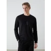 LCWAIKIKI Classic Siyah Bisiklet Yaka Uzun Kollu Baskılı Erkek Sweatshirt