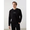 LCWAIKIKI Classic Siyah Bisiklet Yaka Uzun Kollu Baskılı Erkek Sweatshirt