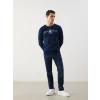 LCWAIKIKI Classic Lacivert Bisiklet Yaka Baskılı Erkek Kalın Sweatshirt