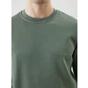 LCWAIKIKI Basic Yeşil Bisiklet Yaka Uzun Kollu Baskılı Erkek Sweatshirt