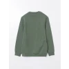LCWAIKIKI Basic Yeşil Bisiklet Yaka Uzun Kollu Baskılı Erkek Sweatshirt