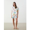 LCW Young Ekru Bisiklet Yaka Desenli Kadın Şortlu Pijama Takımı