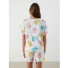 LCW Young Ekru Bisiklet Yaka Desenli Kadın Şortlu Pijama Takımı