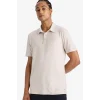 Defacto D9241 Bej DeFactoFit Esnek Kumaş Standart Fit Sporcu Kısa Kollu Polo Tişört