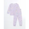 LCW Kids Lila Bisiklet Yaka Uzun Kollu Baskılı Kız Bebek Pijama Takımı