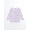 LCW Kids Lila Bisiklet Yaka Uzun Kollu Baskılı Kız Bebek Pijama Takımı