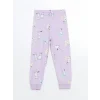 LCW Kids Lila Bisiklet Yaka Uzun Kollu Baskılı Kız Bebek Pijama Takımı