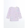 LCW Kids Lila Bisiklet Yaka Uzun Kollu Baskılı Kız Bebek Pijama Takımı