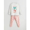 LCW Kids Ekru Bisiklet Yaka Kız Çocuk Pijama Takımı