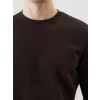 LCWAIKIKI Basic Kahverengi Bisiklet Yaka Uzun Kollu Baskılı Erkek Sweatshirt