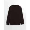 LCWAIKIKI Basic Kahverengi Bisiklet Yaka Uzun Kollu Baskılı Erkek Sweatshirt