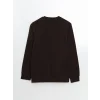 LCWAIKIKI Basic Kahverengi Bisiklet Yaka Uzun Kollu Baskılı Erkek Sweatshirt