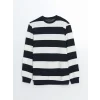LCWAIKIKI Classic Lacivert Bisiklet Yaka Uzun Kollu Çizgili Erkek Sweatshirt