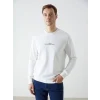 LCWAIKIKI Classic Ekru Bisiklet Yaka Uzun Kollu Baskılı Erkek Sweatshirt