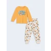 LCW Kids Turuncu Bisiklet Yaka Baskılı Erkek Çocuk Pijama Takım