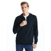 LCWAIKIKI Basic Lacivert Kapüşonlu Uzun Kollu Erkek Fermuarlı Sweatshirt
