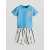 LCW baby Mavi Baskılı Erkek Bebek Tişört ve Şort 2li
