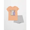 LCW Kids Pembe Bisiklet Yaka Baskılı Kısa Kollu Kız Çocuk Şortlu Pijama Takımı