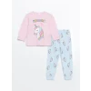 LCW Kids Pembe Bisiklet Yaka Baskılı Kız Çocuk Pijama Takımı