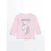 LCW Kids Pembe Bisiklet Yaka Baskılı Kız Çocuk Pijama Takımı