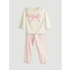 LCW Kids Ekru Kurdele Detaylı Kız Çocuk Pijama Takım