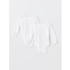 LCW baby Ekru Bisiklet Yaka Uzun Kollu Kız Bebek Çıtçıtlı Bodysuit 2li