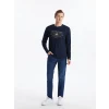 LCWAIKIKI Classic Lacivert Bisiklet Yaka Uzun Kollu Baskılı Erkek Sweatshirt
