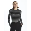 LCWAIKIKI Basic Siyah Bisiklet Yaka Çizgili Kadın Body