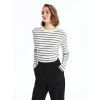 LCWAIKIKI Basic Ekru Bisiklet Yaka Çizgili Kadın Body