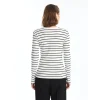 LCWAIKIKI Basic Ekru Bisiklet Yaka Çizgili Kadın Body