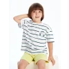 LCW Kids Beyaz Çizgili Erkek Çocuk Tişört ve Şort 2li