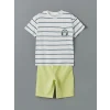 LCW Kids Beyaz Çizgili Erkek Çocuk Tişört ve Şort 2li