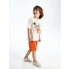 LCW Kids Bej Bisiklet Yaka Baskılı Erkek Çocuk Tişört ve Şort 2li
