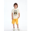 LCW Kids Bej Bisiklet Yaka Baskılı Erkek Çocuk Tişört ve Şort 2li