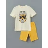 LCW Kids Bej Bisiklet Yaka Baskılı Erkek Çocuk Tişört ve Şort 2li