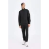 Defacto D7305 Siyah DeFactoFit Standart Fit Dik Yaka Fermuarlı Skuba Dalgıç Kumaş Sporcu Sweatshirt