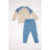 Defacto E0324 Mavi Erkek Bebek 2li Takım Bisiklet Yaka Baskılı Sweatshirt Beli Lastikli Eşofman Altı