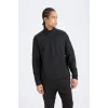 Defacto D7305 Siyah DeFactoFit Standart Fit Dik Yaka Fermuarlı Skuba Dalgıç Kumaş Sporcu Sweatshirt