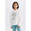 Defacto E0531 Ekru Kız Çocuk Pijama Takımı Uzun Kollu Üst Esnek Belli Uzun Alt