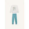 Defacto E0531 Ekru Kız Çocuk Pijama Takımı Uzun Kollu Üst Esnek Belli Uzun Alt