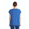 LCWAIKIKI Classic Mavi Bisiklet Yaka Çizgili Kadın Tişört