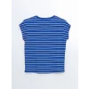 LCWAIKIKI Classic Mavi Bisiklet Yaka Çizgili Kadın Tişört