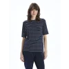 LCWAIKIKI Classic Lacivert Bisiklet Yaka Çizgili Kadın Tişört