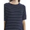 LCWAIKIKI Classic Lacivert Bisiklet Yaka Çizgili Kadın Tişört