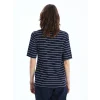 LCWAIKIKI Classic Lacivert Bisiklet Yaka Çizgili Kadın Tişört