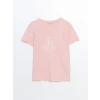 LCWAIKIKI Classic Pembe Bisiklet Yaka Baskılı Kadın Tişört