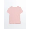 LCWAIKIKI Classic Pembe Bisiklet Yaka Baskılı Kadın Tişört